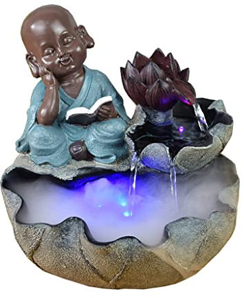 NZpost Fuente de Mesa Fuente de Escritorio Pequeño Monje Zen Fuentes de atomización Escritorio de Oficina Fuente de Agua Corriente de la Suerte Resina Interior