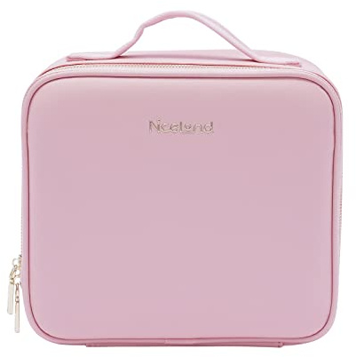 Make-up Tasche mit Spiegel-3 Farben LED Licht Reise Kosmetiktasche mit LED Spiegel mit kosmetischem Spiegel für unterwegs Tragbare Schminktasche mit Verstellbaren Trennwänden 26 * 23 * 11cm (Rosa)