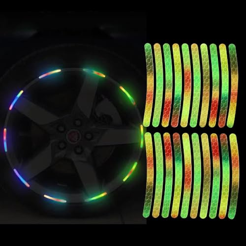 Blueshyhall 20 Stück Reflektierende Aufkleber Bunt, Selbstklebende Rad Reflektoren Aufkleber, Aufkleber Felgen für Auto, Fahrrad, E-Bike, Motorrad, Helm (B)