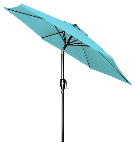 Simple Deluxe Parasol de patio de 2,28 m, parasol avec bouton-poussoir d'inclinaison/manivelle, 6 baleines robustes pour jardin, terrasse, jardin, piscine, turquoise-Z
