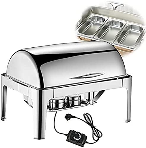 Stainless Steel Chafing Dish Set With Lid For Parties, Commercial Food Warmer For Buffet, Electric Chafer Chafing Dish 220V 9L, Great For A Family Meal, Barbeque Or A Dinner Party,A,1/2