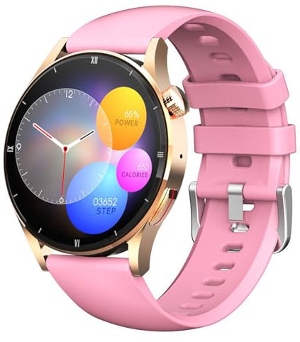 QESTO Kmccd Inteligente Hombre Mujer, 1.34 pulgadas HD Llamada Bluetooth Smartwatch con Monitoreo de Sueño Pulsómetro, 70 Modos Deporte Impermeable IP67 Smartwatch Mujer para Android iOS, Rosa