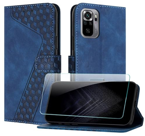 JayModCase Funda para Xiaomi Redmi Note 10 4G / Redmi Note 10S, PU Piel Flip Carcasa con [Redmi Note 10S Protector de Pantalla] Cierre magnético Soporte Plegable Tarjetas y Cartera (Azul)