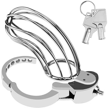 Naskj Large Male Chastity Cage Devices with Variable Ring Metal Cock Cage Locked Penis Cage Exercise Sex Toy for Men 2 Keys Included | Silver