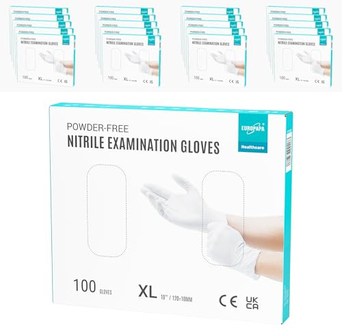 EUROPAPA® 2000 Stück (20x100) Nitrilhandschuhe Box Einweghandschuhe, Einmalhandschuhe, Untersuchungshandschuhe, puderfrei, ohne Latex, unsteril, latexfrei, disposible gloves (XL, Weiss)