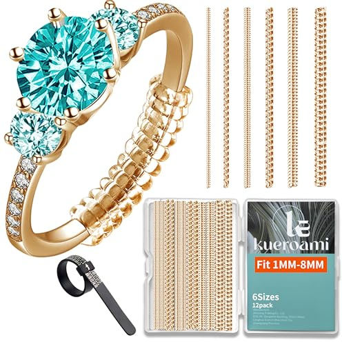 Ringgrößenversteller für lose Ringe, 12er-Pack – 6 Größen Kunststoff-Schutzvorrichtungen Schmuck-Adapter, unsichtbare Spiralwicklung Ringspanner für Frauen und Männer, Einsätze machen Ringe kleiner