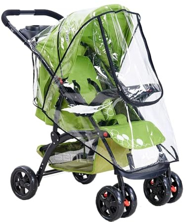 Universal Rain Cover for Pushchair and Pram - Baby Travel Weather Shield With Zipper Window for Stroller and Buggy - Blocks Rain, Snow & Wind (Transparent)