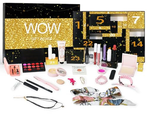 Skönhet Adventskalender 2025 för kvinnor, bästa makeup-set, presentset, 24 stycken utsökta kosmetika med lock och läppstift
