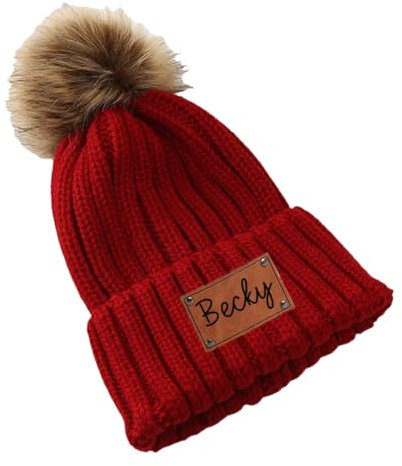 miguha Personalisierte Babymütze Mit Namen, Personalisierte Ledermütze for Neugeborene, Taufe, Babyparty, Personalisierte Babymütze, Kleinkindmütze, Winter-Babymütze, Individuelle Mit Lederaufnäher