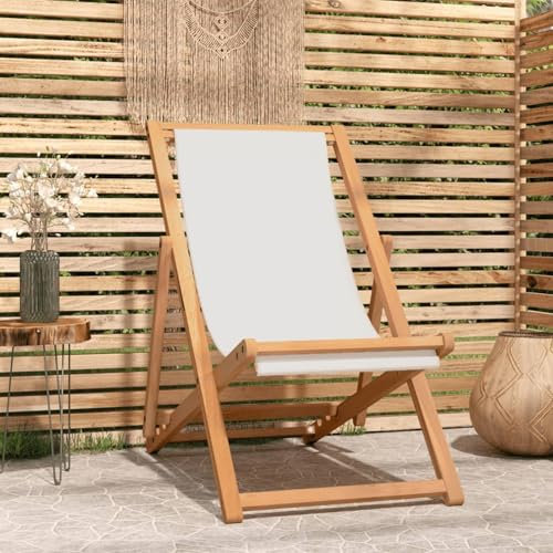 ShGaxin Liegestuhl, Gartenliege, Liegestuhl, Sonneninsel Outdoor, Sonnenstuhl, Gartenmöbel, Bäderliege, Relaxliege, Terrasse, Teak 56×105×96 cm Creme