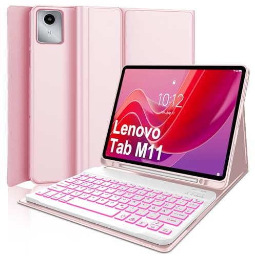 WINCHKING Funda Teclado para Lenovo Tab M11 11 Pulgadas 2024 | Iluminación de 7 Colores, Magnético Bluetooth Teclado Funda para Tablet Lenovo Tab M11 11 2024, QWERTY Español Ñ, Rosa