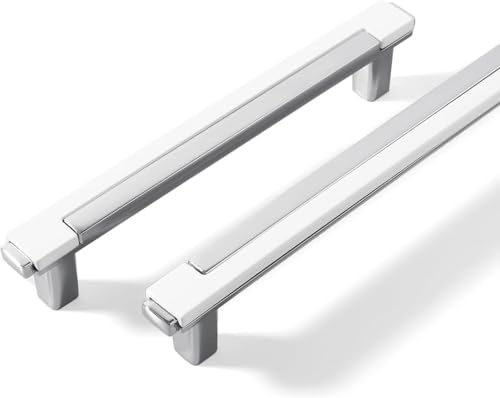 SYZOW 6 Stück Möbelgriffe Weiß Silber 128mm, Schrankgriffe, küchenschrank griffe, schubladengriffe, Türgriffe Weiß Silber für Küchen, Schrank, Schubladen, Möbel