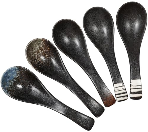 Cabilock 5 Stück Asia Suppenlöffel aus Keramik im Japanischen Stil Sicher und Praktisch für Zuhause und Asiatisches Küchengeschirr Zufällige Farbe