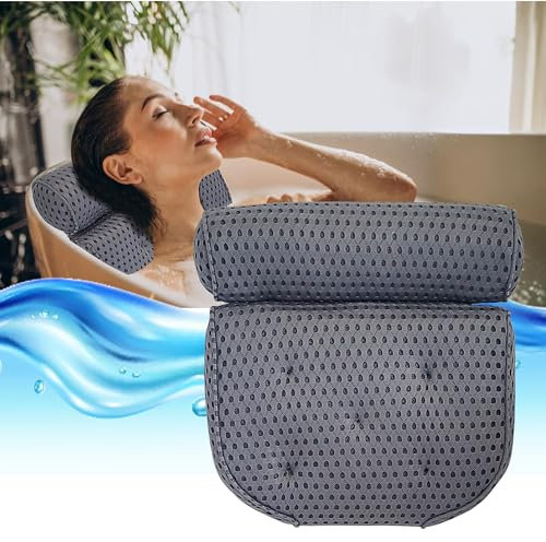 LEODERA Cuscino da bagno grigio - Cuscino ergonomico per la vasca da bagno - 7 ventose extra forti - Accessori per vasca da bagno