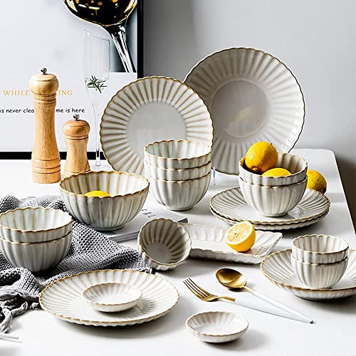 55 delar porslin servis set för 10 personer, Nordic Tableware tallrik och skålset, enfärgad mönster, tillgänglig för mikrovågsugn, storlek