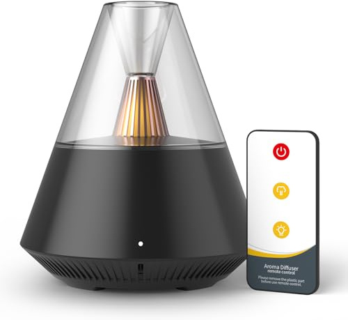 KinYiLO Diffuser for ätherische öle, diffusor mit Kerzenlicht, Moderne Aroma duftlampe im Vulkan-Design, 150ml Ultraschall Luftbefeuchter mit Fernbedienung, 12-24H automatische Abschaltung, schwarz
