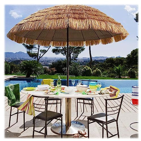 Parasol en paille d'extérieur imperméable hawaïen pour terrasse, plage, parasol pliable de 2 m, couleur naturelle, auvent réglable pour jardin et piscine