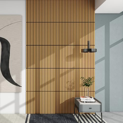 NEU.HOLZ Akustik Wandpaneele Vang 4er Set Wandverkleidung zum Kleben und Schrauben 1,44 m² Holzfurnier 3D Paneele geradlinige Lamellen in Eichenoptik, dunkel