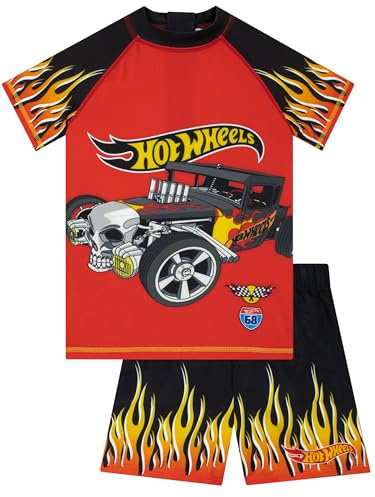 Hot Wheels Baddräktsset För Pojkar, Kortärmad UV-Tröja Och Badshorts, Biltema Badkläder För Barn, Röd 122