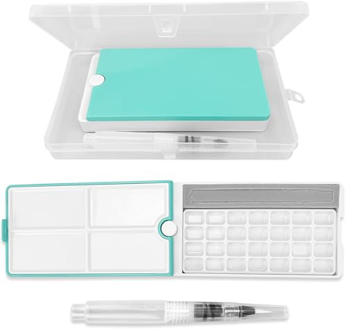 Caja de acuarelas vacía de CiShow, compacta y fácil de transportar, con 28 cuencos de acuarela, diseño giratorio de 360 grados y área de mezcla de colores integrada, verde