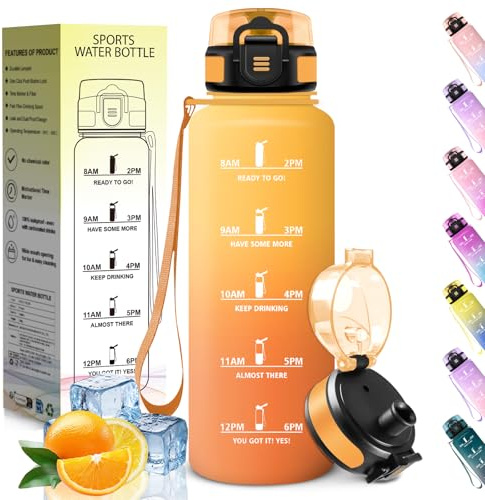 HoneyHolly Trinkflasche 1500ML, Motivierend und Auslaufsicher, Wasserflasche, Zeitmarkierung, Trinkflasche Sport, Wiederverwendbar, Water Bottle für Arbeit, Camping, Wandern, Fitnessstudio