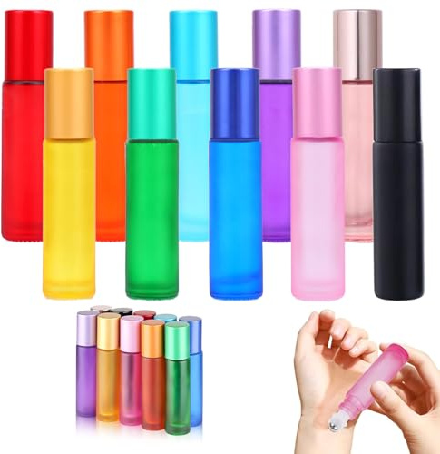 Bangbobi 10 ml Botella Roll-on vacía, 10 Piezas de Botellas Roll-on para aceites: Botellas de Vidrio para aceites Esenciales, aromaterapia, perfumes y cosméticos, Modernas (10 Colores)