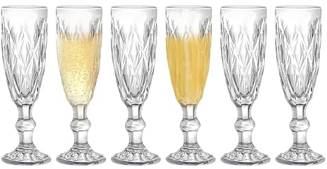 Henrrida Champagne Flutes Classic Design Set of 6 Prosecco Glasses for Home, Restaurant and Party Wine Glassware Dishwasher Safe 165ml (Transparent)