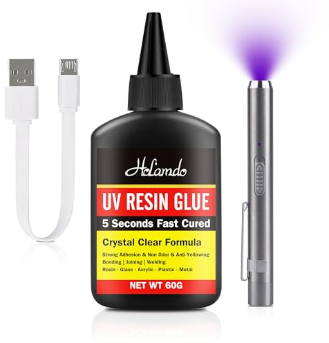 Colle avec Lampe UV, Kit Colle UV Rechargeable 60g + Lampe UV, Adhésif à Durcissement Rapide (5s) | Soudure & Collage pour création de résine, bijoux, plastique, verre, DIY & décorations artisanales