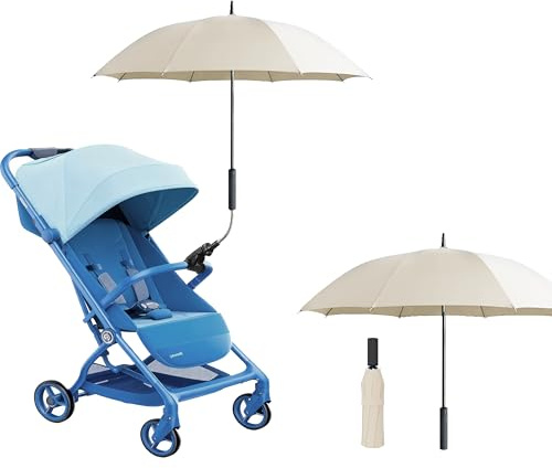 Alephnull Sombrilla universal para cochecito y silla de paseo, 2 en 1, compatible con cochecitos y paraguas, resistente al viento, protección UV (beis, 100 cm)