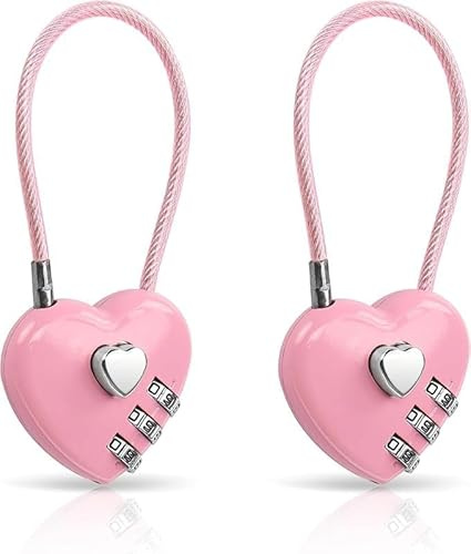 2 lucchetti a combinazione rosa a 3 cifre a forma di cuore per armadietti scolastici e palestre, per serrature per bagagli con cavo approvato TSA, serratura per armadietti sportivi, bagagli