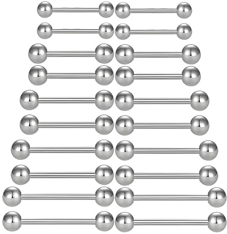 20 PCS Tongue Bars Set, 12-20mm Straight Nipple Bars Nipple Piercing Jewellery, Tongue Bar Piercings, Silver Bridge Piercing Jewellery Suitable for Women and Men Daily Use or Gift Giving ﻿