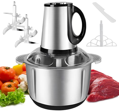 Zerkleinerer Elektrisch, 5L Edelstahlschüssel Multi Zerkleinerer, 600W Multizerkleinerer mit 3 Geschwindigkeiten Einstellbar, mit Drehbare 4-seitige für Küchenkochen, Babynahrung