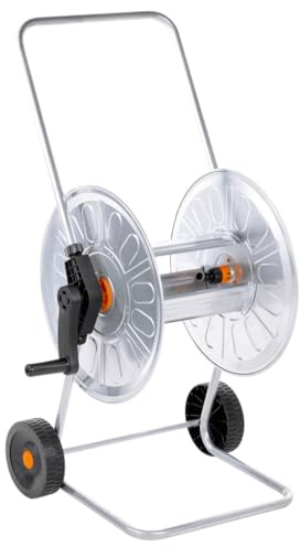 GeenYuu Carrello avvolgitubo in acciaio zincato per tubi da giardino fino a 80 m 1/2 o 50 m 3/4 con manovella, ruote, stoccaggio salvaspazio, mobile per giardino, terrazza ed esterno