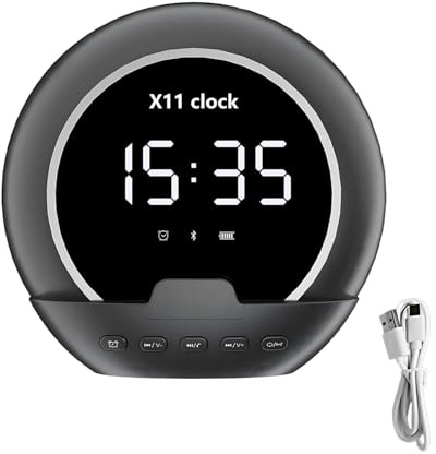 yeeplant Klocka trådlös högtalare, smart digital ljudspelare med larm, temperaturvisning, telefonstativ, 8-timmars speltid, bärbar trådlös högtalare, 5,1 x 3 x 5 tum/13 x 7,5 x 12,8 cm