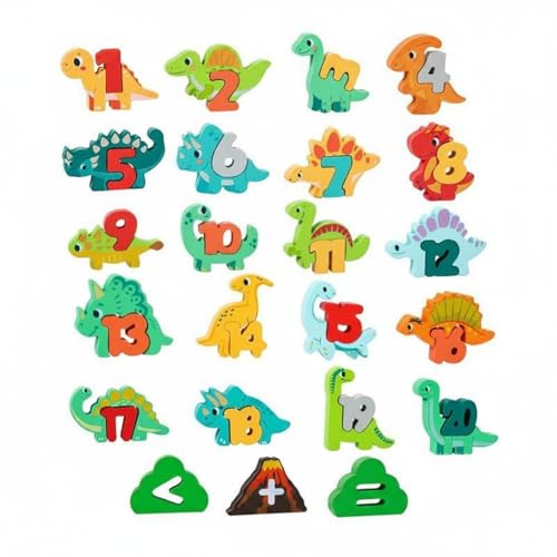 MagiDeal Blocs d'apprentissage Enfants Puzzle Lettres Animaux Dinosaures Éducatif en Bois pour Compter de 1 à 20 et Enrichir Le Lexique avec Assemblage Formes, Multicolore Dinosaures Et Chiffres