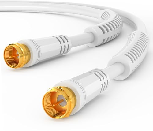 HB-DIGITAL SAT TV Antennenkabel 20m – Koaxialkabel 4-fach für HDTV, 4K & 8K – DVB-S/DVB-S2 / Radio DAB – mit Mantelstromfilter – Vergoldete Metallstecker – Weiss
