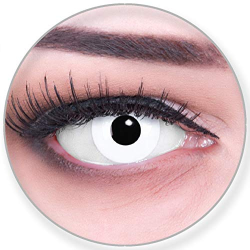 Funnylens Farbige schwarze Kontaktlinsen White Out mit Stärke - weich ohne Stärke 2er Pack + gratis Behälter – 12 Monatslinsen - perfekt zu Halloween Karneval Fasching oder Fasnacht -3.50