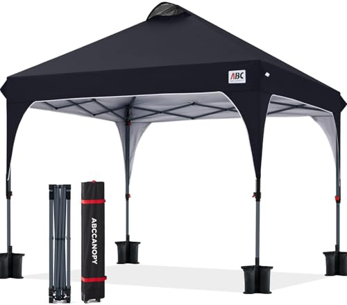 ABCCANOPY 2,5 x 2,5 m paviljong vattentät pop-up trädgårdspaviljong festival solskydd utomhus baldakin superkompakt canopy med rullväska bonus 4 x viktpåsar, 4 x rep 4 x stolpar, svart