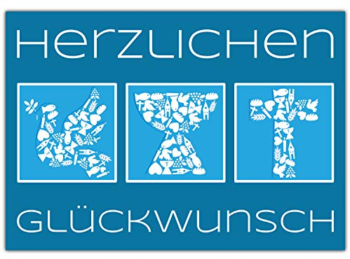 A4 XXL Glückwunschkarte CHRISTLICHE SYMBOLE mit Umschlag - edle Klappkarte für Kommunion Konfirmation Taufe Firmung Geburtstag Karte von BREITENWERK