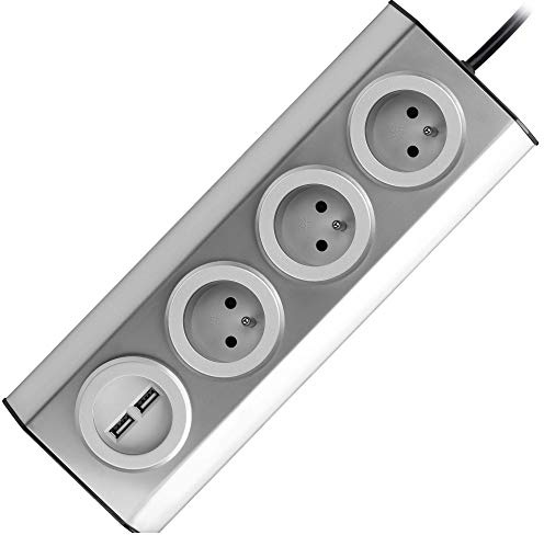 ORNO FS-4 Ecksteckdose 4 Fach mit Kindersicherung, 45° Aufbau-Montage, Ideal für Küche, Büro und Arbeitsplatte, 3680W 16A (3 Fach mit Kabeln + 2USB)