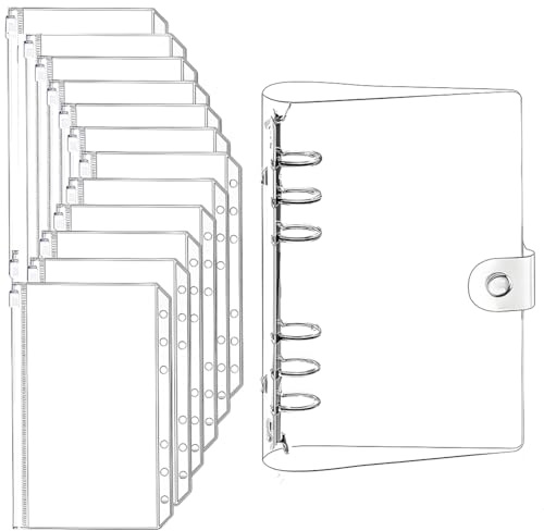 SwirlColor Trennblätter für Ordner A5 Ringbinder Dokumentordner 6 Loch Transparentes Bindemittel Taschen mit Reißverschluss 12 Stück mit BinderHülle 1 Stück