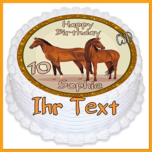 Tortenaufleger Pferde mit Wunschtext, Essbares Tortenbild, Zuckerpapier, Fototorte, Geburtstag