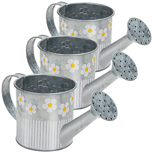 Belle Vous 3Stk Metall Gießkanne Deko Silber - 550ml Gießkanne Vintage Verzinkte Vase Metall Kanne mit Griff & Schnabel Landhaus Deko Vintage - Rustikale Vase Vintage Flower Deko Innen/Außen, Garten