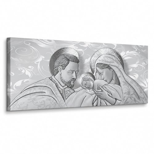 Lupia - Quadro moderno Stampa su Tela tema sacra famiglia CANVAS WORLD 52x122 cm THE KISS SHABBY GREY per soggiorno, capezzale camera da letto, ufficio