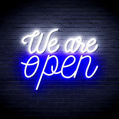 We 're Open Flex Silikon-LED-Neonschild – Weiß und Blau – st16s33-fnu0424-wb