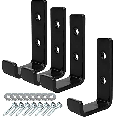 TSSS 4 Stück schwerlast Wandhaken 91 mm,J Form Garage Haken, Ladekapazität 70kg,Schwarz Universalhaken zum Schrauben,für Garage, Keller, Werkstatt