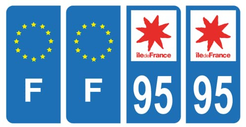 HADEXIA Set of 4 Self-Adhesive Number Plate Registration Stickers Department 95 Val-D'Oise Region Île-de-France & F France Europe
