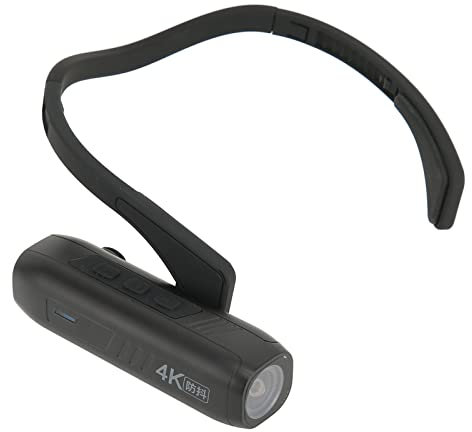 ASHATA Caméscope 4K Caméra Montée sur la Tête, Caméra Vidéo Portable Mains Libres Prise en Charge de L'application WiFi, 1080P 60FPS FHD Intelligent Anti Shake Vlog Recorder Webcam