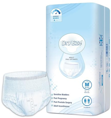 DryEze Pull Up Incontinence Pants for Men & Women - Super Absorbent Adult Nappies for Women - Pack of 24 Medium Universal Fit Adult Diapers Pants