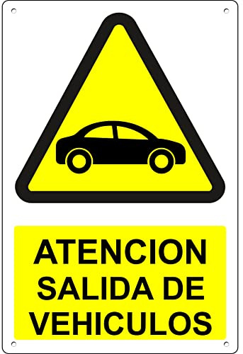 Pubblimania ATENCION SALIDA DE VEHICULOS | prohibido aparcar Cartel de aluminio para exterior metal resistente grosor 3 mm (Cm 30x40)